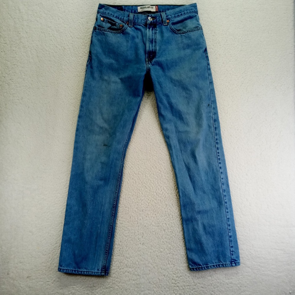 Levi Strauss 505 Regular Fit Mens‎ Jeans Blue Denim W33 L34 Stain